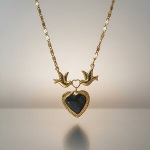 Vintage Swallow Bird Engravable Heart Necklace | Romantic Tattoo Style
